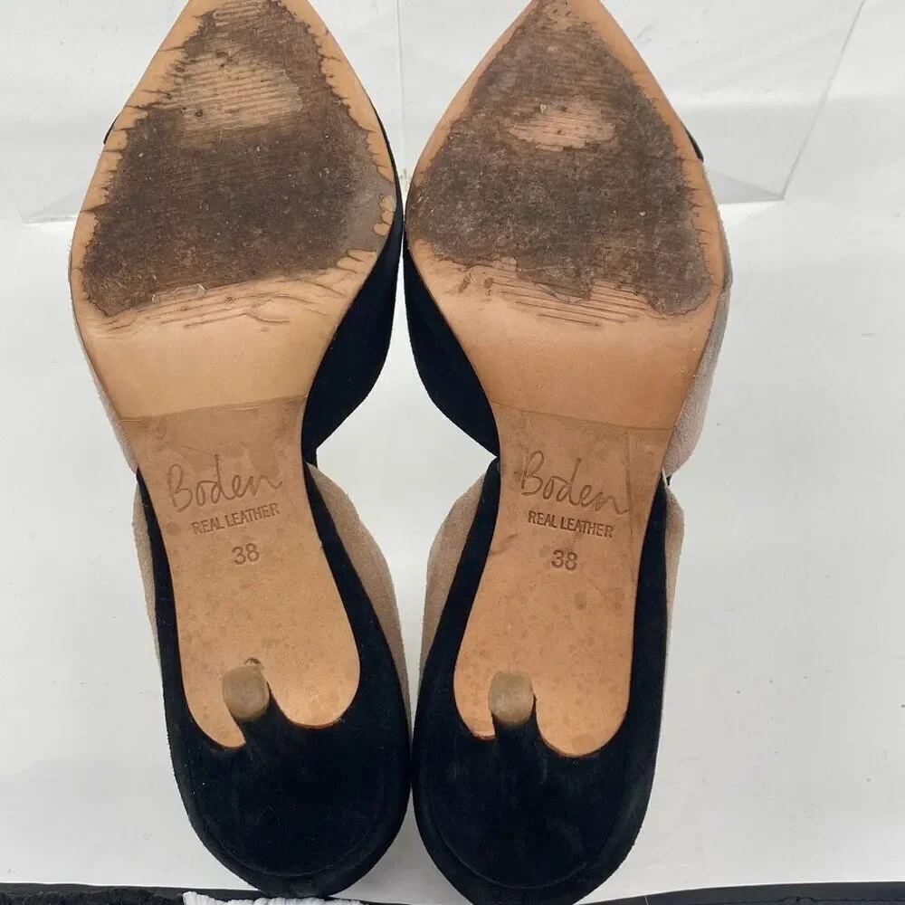 Boden Women's Henrietta Pointed Toe Suede Heels 3 Tone Black Beige Blush Size 38